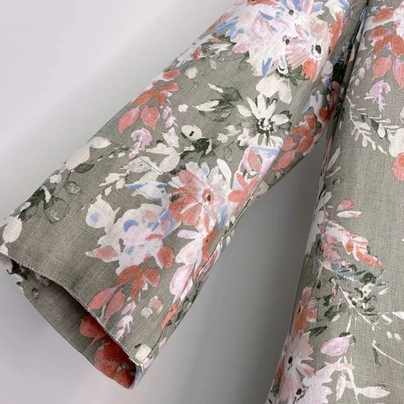 J. Jill Love Linen Caraway Fresh Bloom Ruffle Hem Dress. Size Medium Petite. - Picture 5 of 15